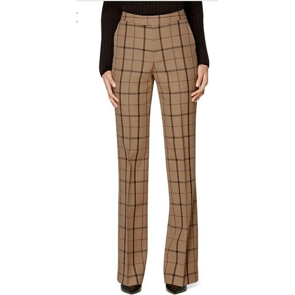 NWOT Suistudio Ally Windowpane Wool Trousers Womens 34R 2-4 High Rise Flare - Picture 1 of 8
